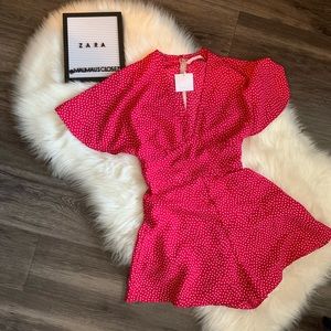 NWT Zara Pink Polka Dot Romper Size XS